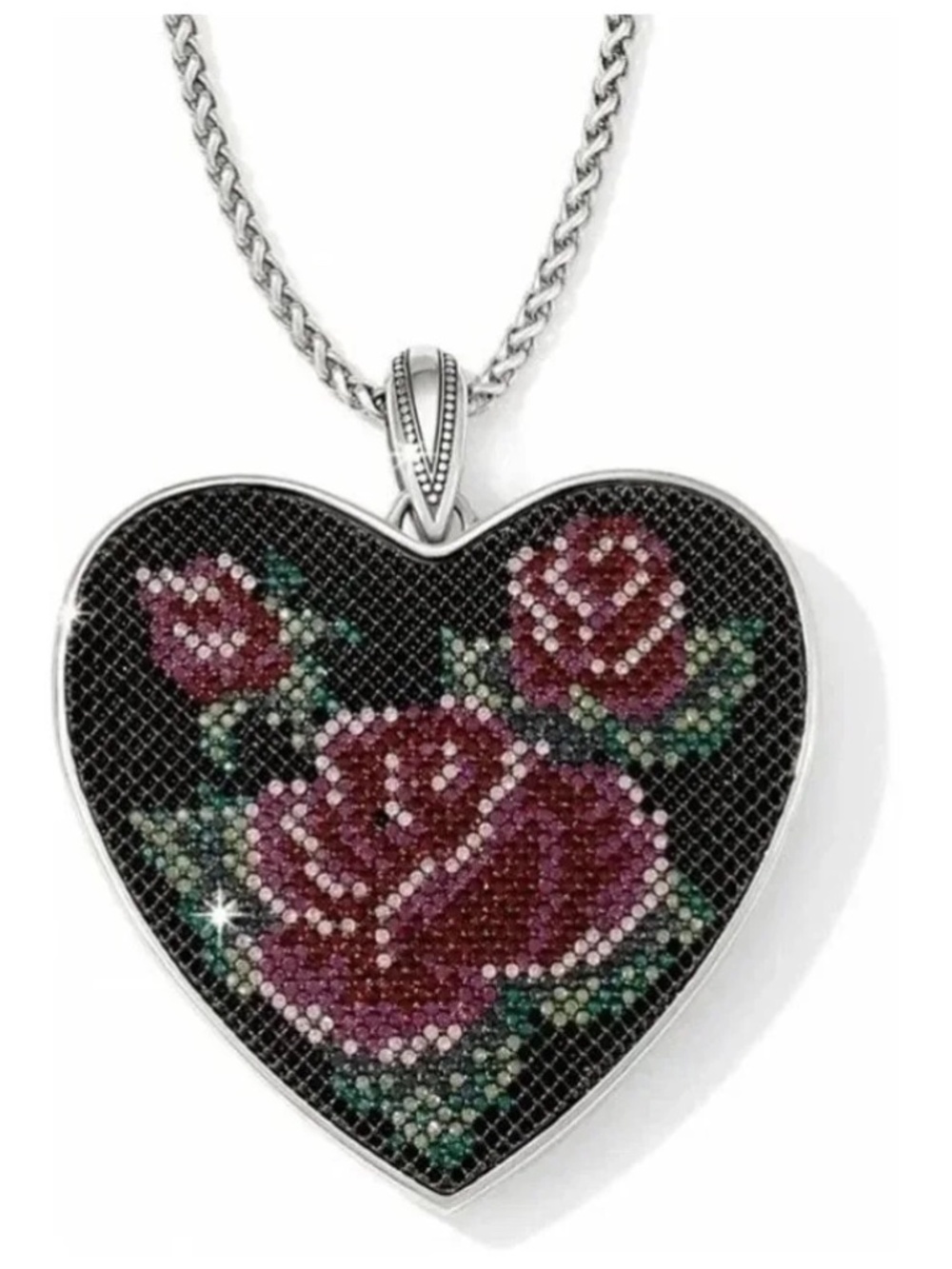 Brighton Victorian Rose Convertible Long Crystal XL Heart Necklace MSRP $228
